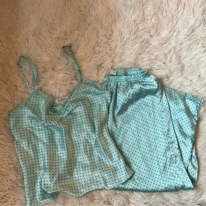 Vintage Satin PJ Set Tiffany blue polka dots y2k cute size medium